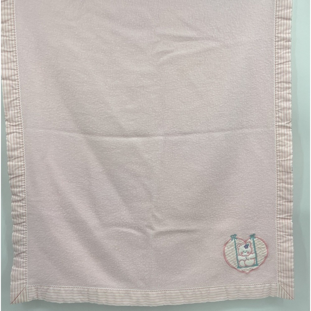 Vintage Cuddle Time Fleece Baby Blanket Pink Teddy Bear USA Made